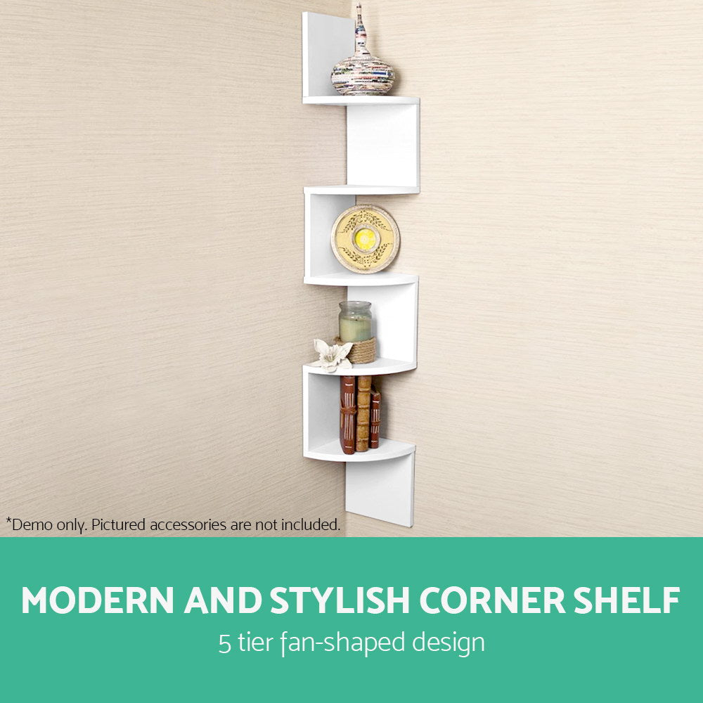 5-Tier White Corner Wall Shelf for Home Decor