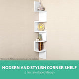 5-Tier White Corner Wall Shelf for Home Decor