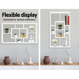 Versatile White Wall-Mounted Floating Shelf with 8 Display Compartments - 45-Degree Angle