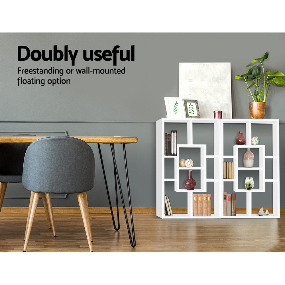 Versatile White Wall-Mounted Floating Shelf with 8 Display Compartments