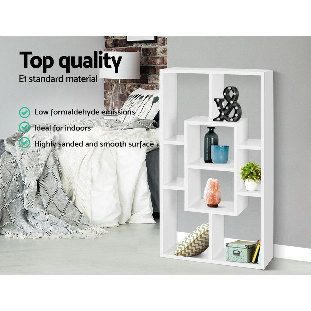 Versatile White Wall-Mounted Floating Shelf with 8 Display Compartments