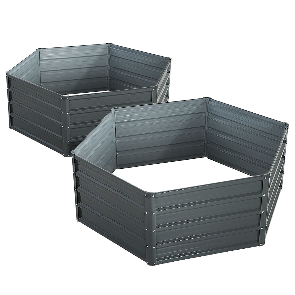 Set of 2 Aluminium Grey Galvanised Steel Raised Planters - 130x130x46cm