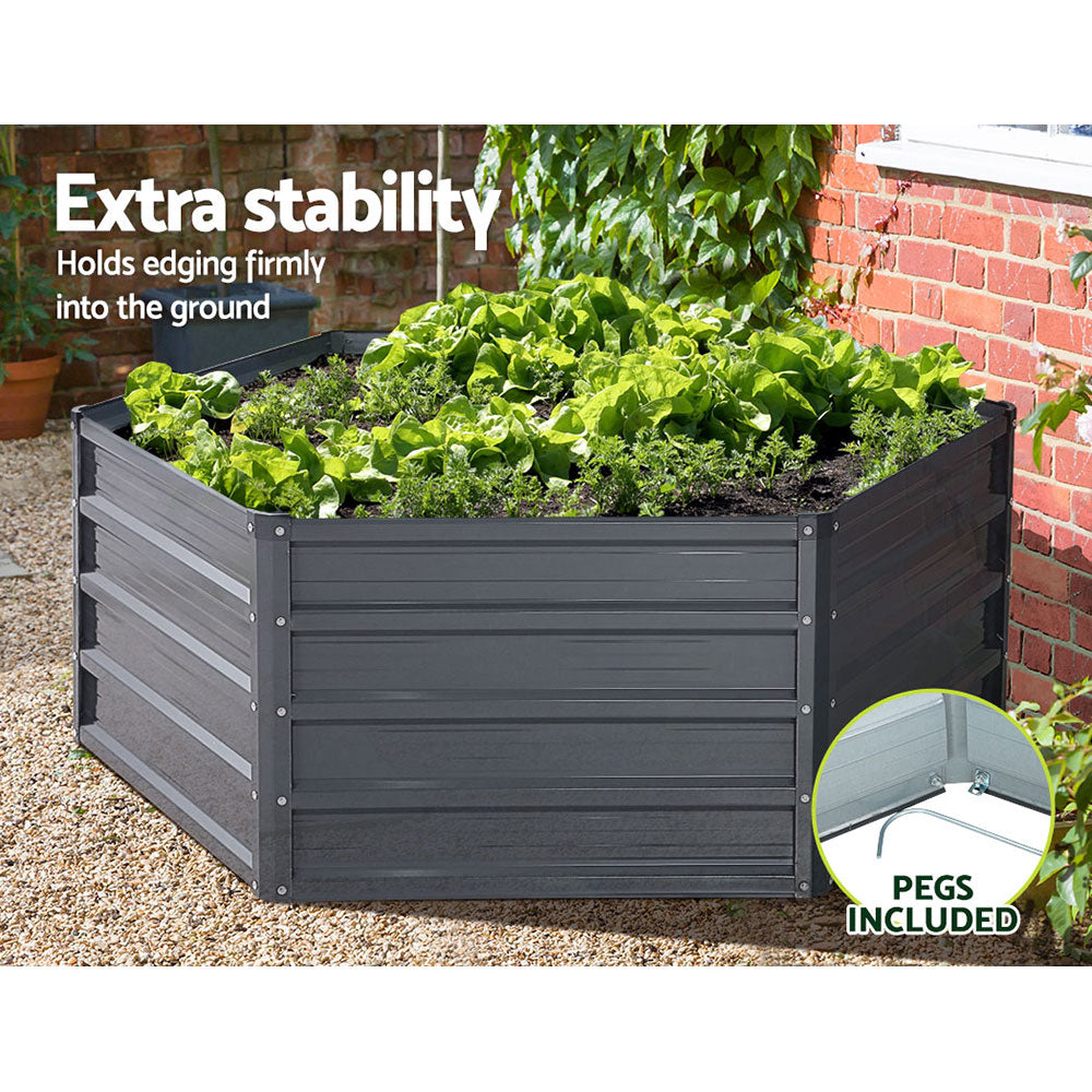 Set of 2 Aluminium Grey Galvanised Steel Raised Planters - 130x130x46cm