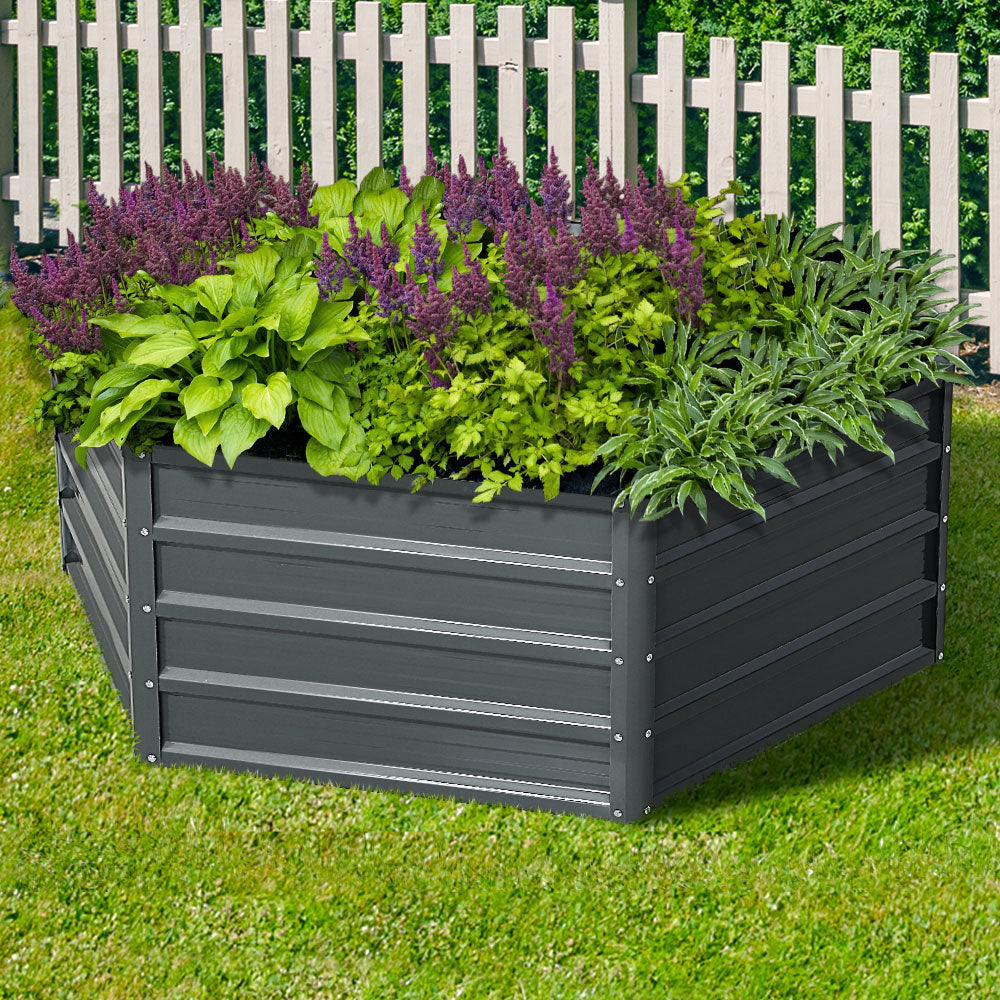 Set of 2 Aluminium Grey Galvanised Steel Raised Planters - 130x130x46cm