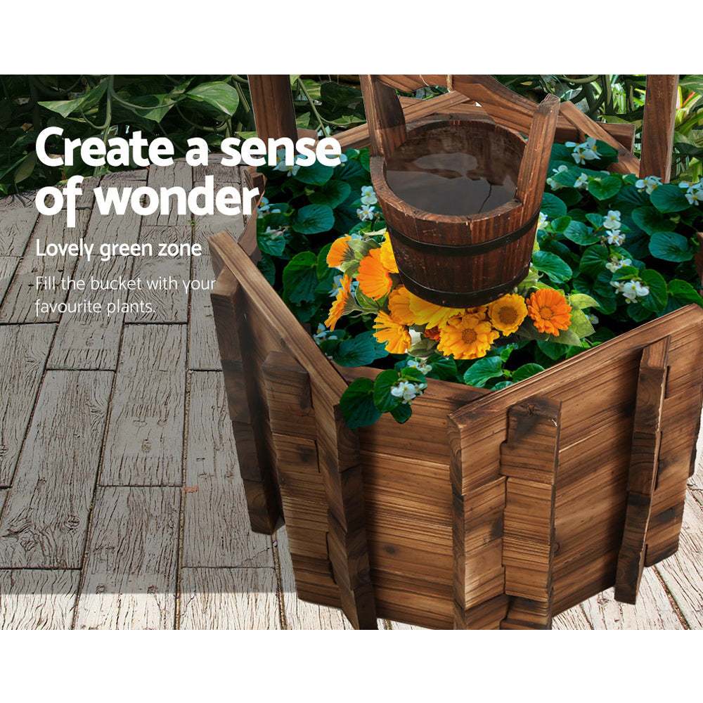 Gardeon Vintage-Style Wooden Wishing Well Planter with Bucket for Enchanting Outdoor Decor