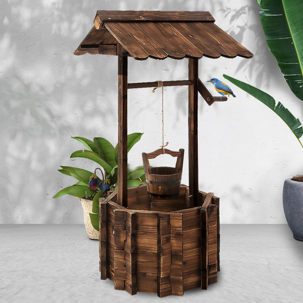 Gardeon Vintage-Style Wooden Wishing Well Planter with Bucket for Enchanting Outdoor Decor