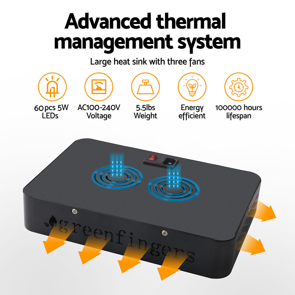 Greenfingers Dual 300W Full Spectrum LED Grow Light Kit for Indoor Hydroponics