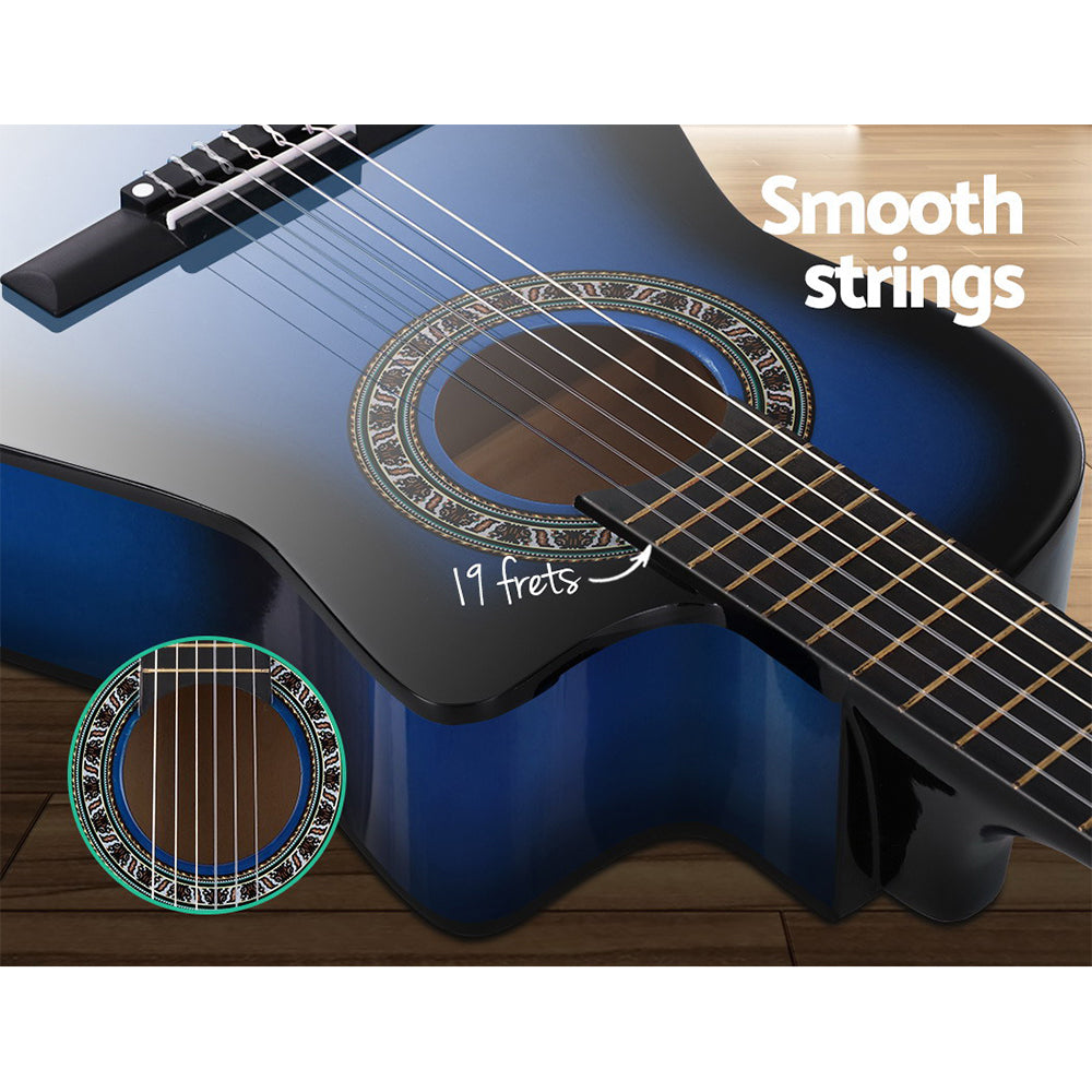 Alpha 34" Classical Acoustic Guitar for Kids - Cutaway Design, Blue with Accessories including Capo, Tuner, and Carry Bag