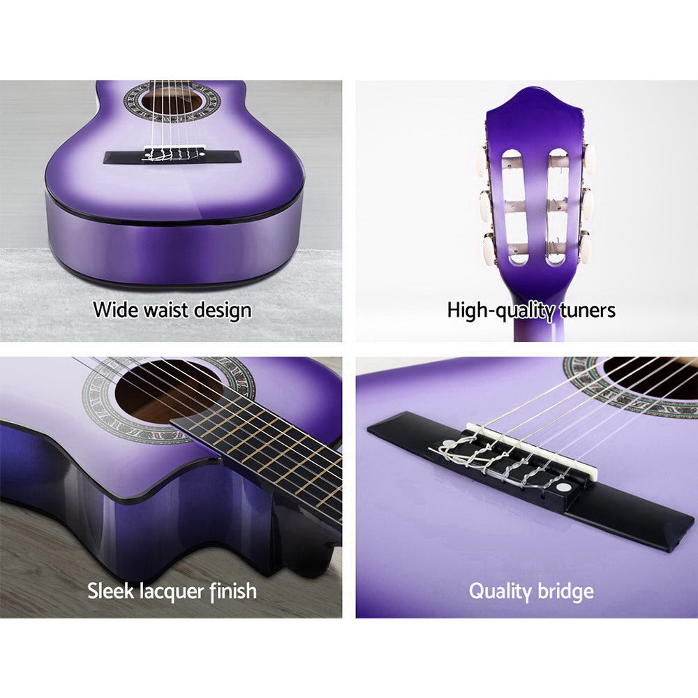 34" Purple Classical Acoustic Guitar for Kids - Cutaway Design, Ideal 1/2 Size for Easy Learning and Travel