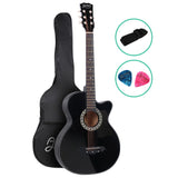 Compact 38" Black Cutaway Acoustic Guitar with Accessories