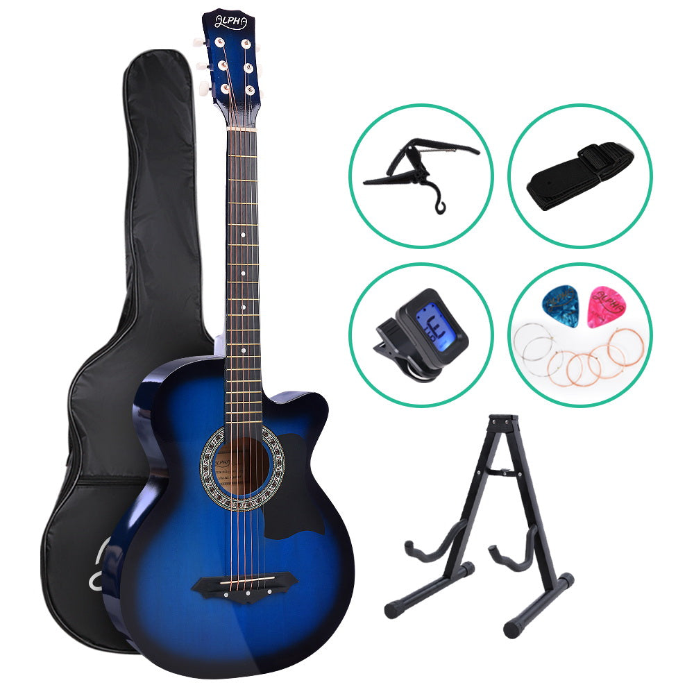 Blue 38" Cutaway Acoustic Guitar with Complete Accessories Bundle