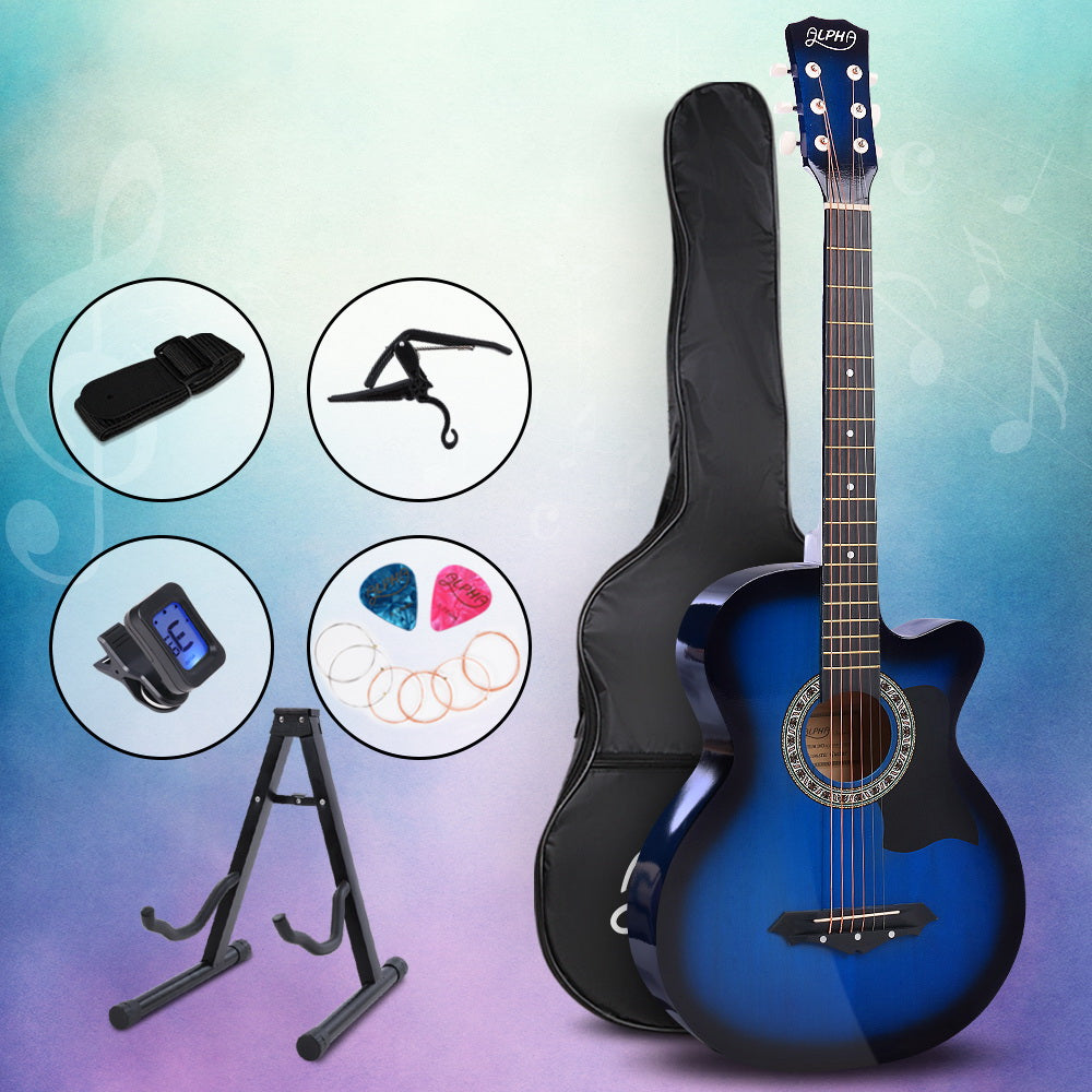 Blue 38" Cutaway Acoustic Guitar with Complete Accessories Bundle