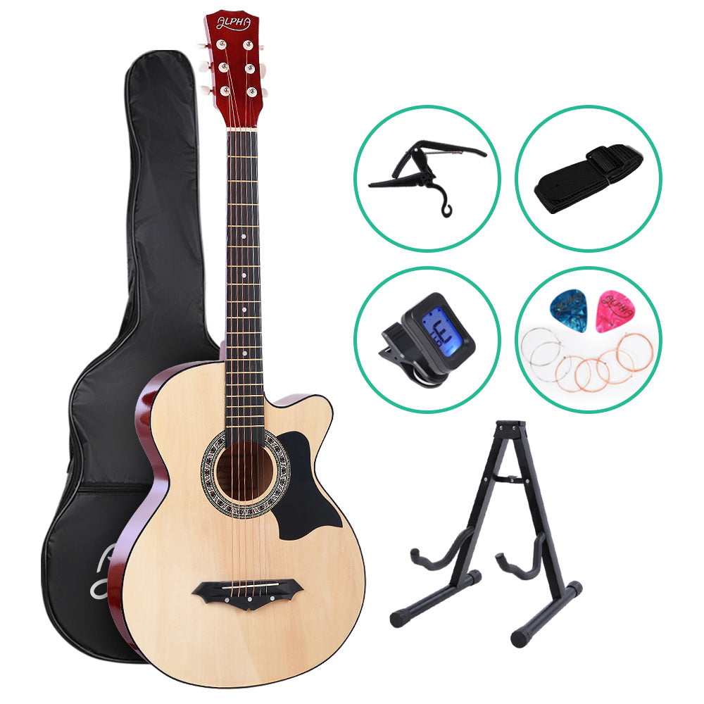 38" Natural Wood Cutaway Acoustic Guitar Bundle with Accessories