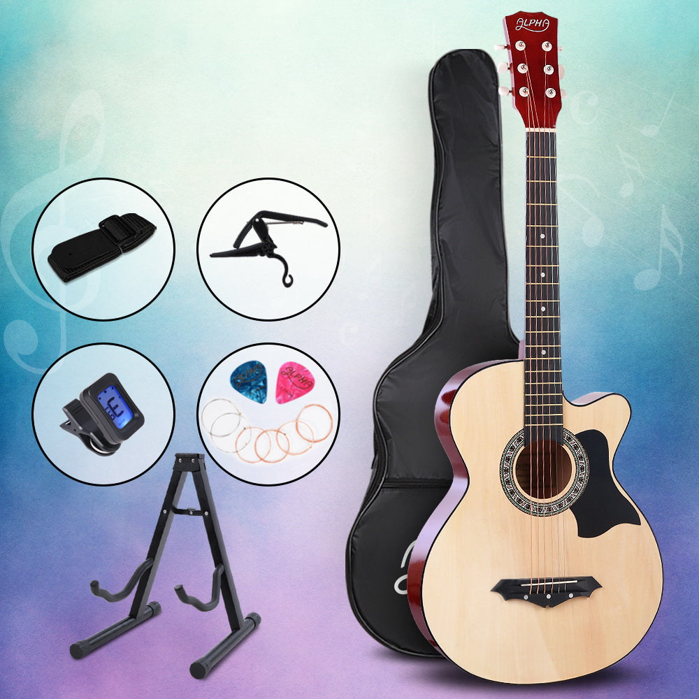 38" Natural Wood Cutaway Acoustic Guitar Bundle with Accessories