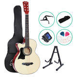 Left-Handed ALPHA 38" Natural Wood Acoustic Guitar with Complete Accessories Set