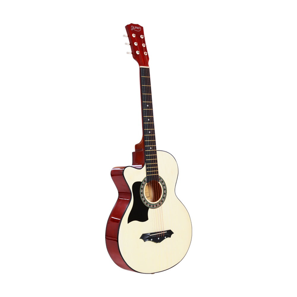 Left-Handed ALPHA 38" Natural Wood Acoustic Guitar with Complete Accessories Set