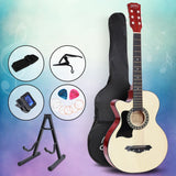 Left-Handed ALPHA 38" Natural Wood Acoustic Guitar with Complete Accessories Set