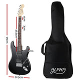 Alpha Strat-Style Electric Guitar with Carry Bag – Black Rock Music Instrument - Front View