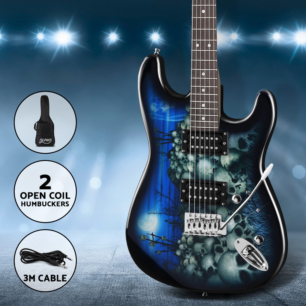 Alpha Strat-Style Electric Guitar with Carry Bag and Accessories - Blue Rock Instrument