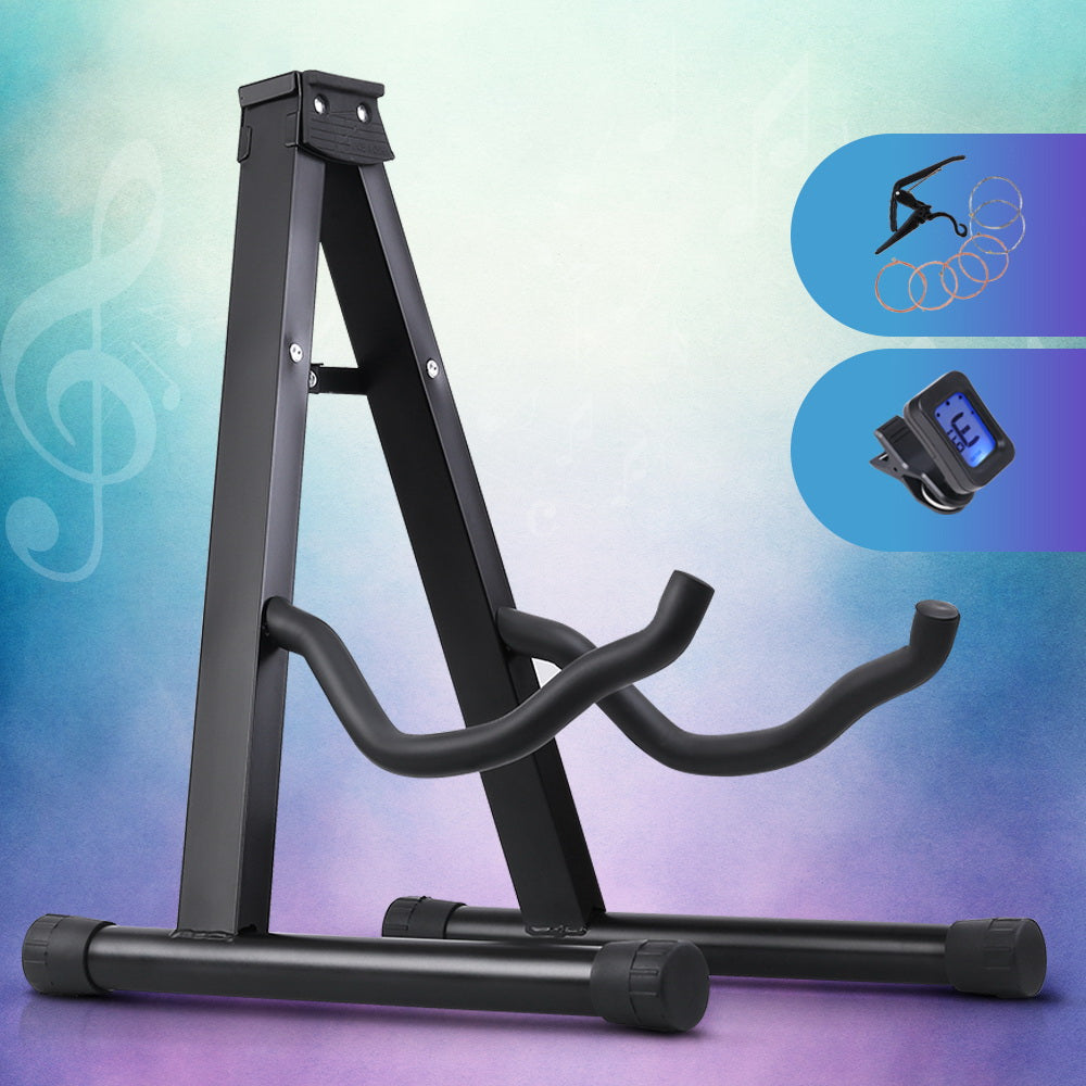 Alpha Portable Guitar Stand with Accessories Pack for Acoustic, Electric, and Bass Guitars