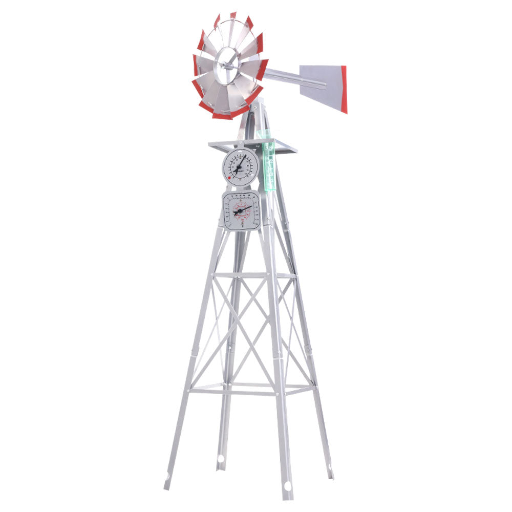 4FT Rustic Metal Garden Windmill with Weather Station & Weathervane Decor