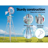 4FT Rustic Metal Garden Windmill with Weather Station & Weathervane Decor