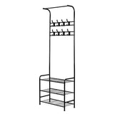 Artiss Stylish Black Metal Clothes Rack with 3-Tier Shelving and Hooks for Garment and Shoe Storage