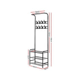 Artiss Stylish Black Metal Clothes Rack with 3-Tier Shelving and Hooks for Garment and Shoe Storage