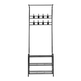 Artiss Stylish Black Metal Clothes Rack with 3-Tier Shelving and Hooks for Garment and Shoe Storage