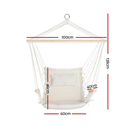 Cozy Cream Hammock Swing Chair with Pillow and Armrests