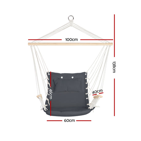 Cozy Grey Hammock Swing Chair with Pillow and Armrests