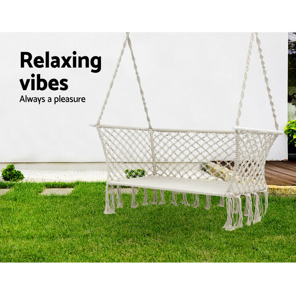 Gardeon Double Hammock Chair for Two - Cream Portable Swing with Tassels