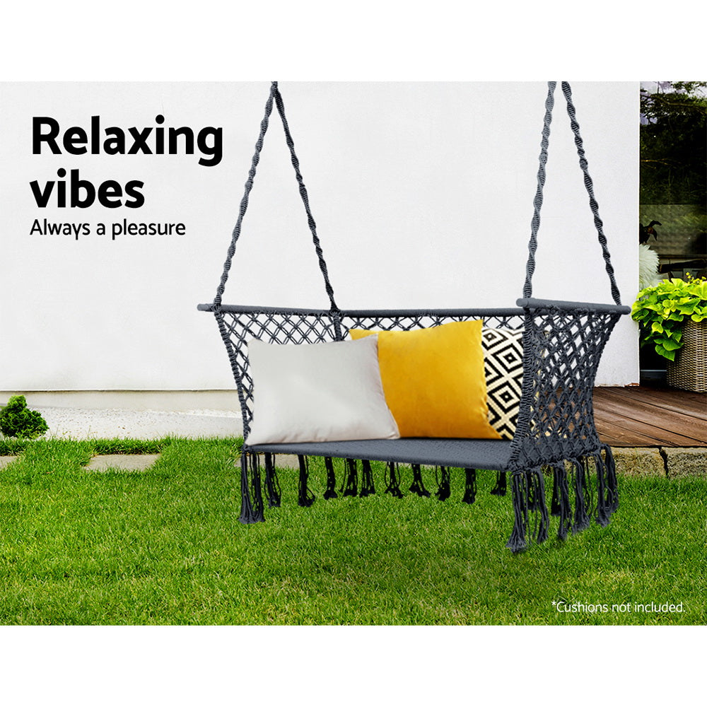 Gardeon Double Hammock Chair with Tassels - Portable 2-Person Swing for Indoor/Outdoor Use