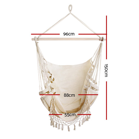 Creamy White Hanging Hammock Chair with Timber Rail