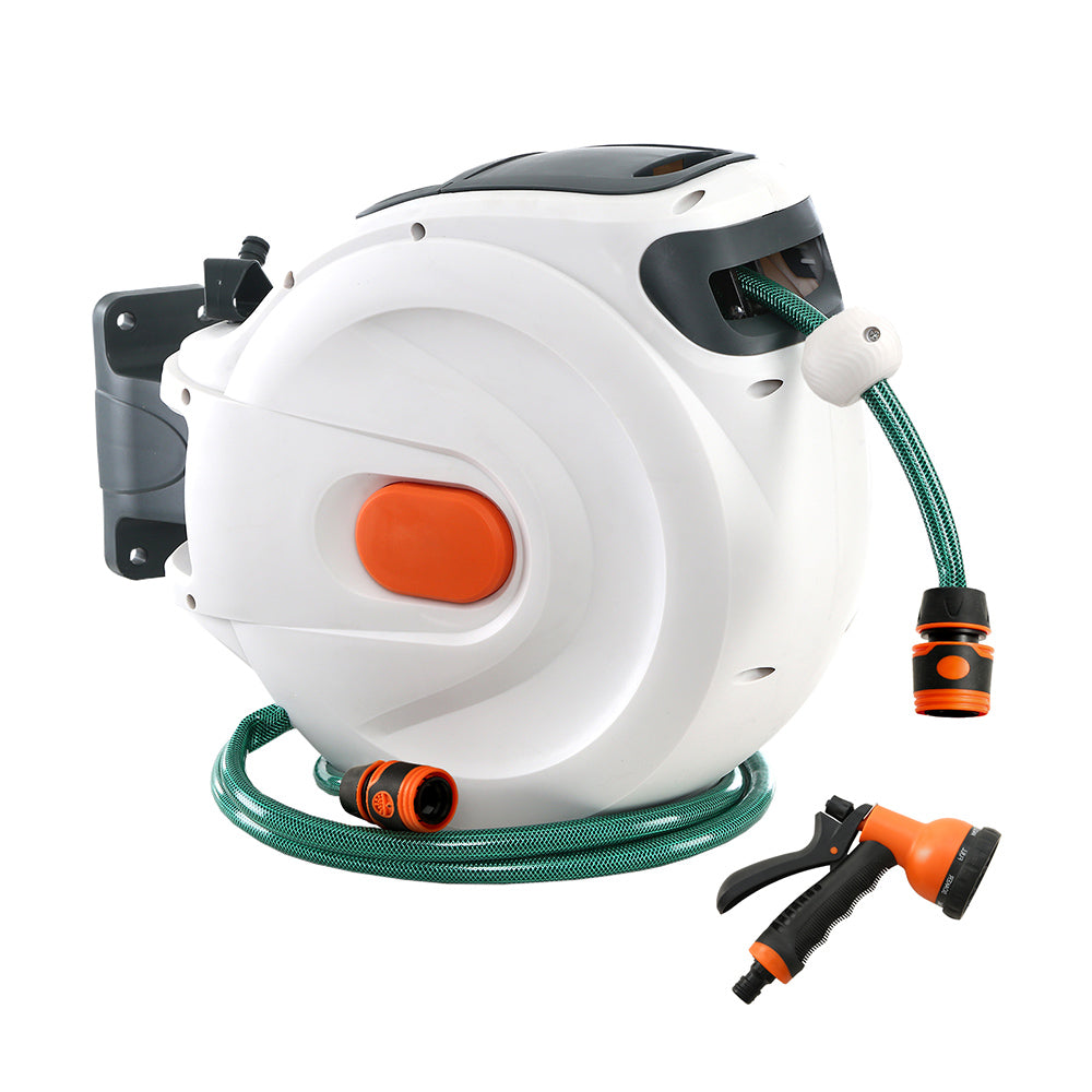 Greenfingers 10M Wall-Mounted Automatic Hose Reel with Versatile Spray Gun - Effortless Garden Watering Solution