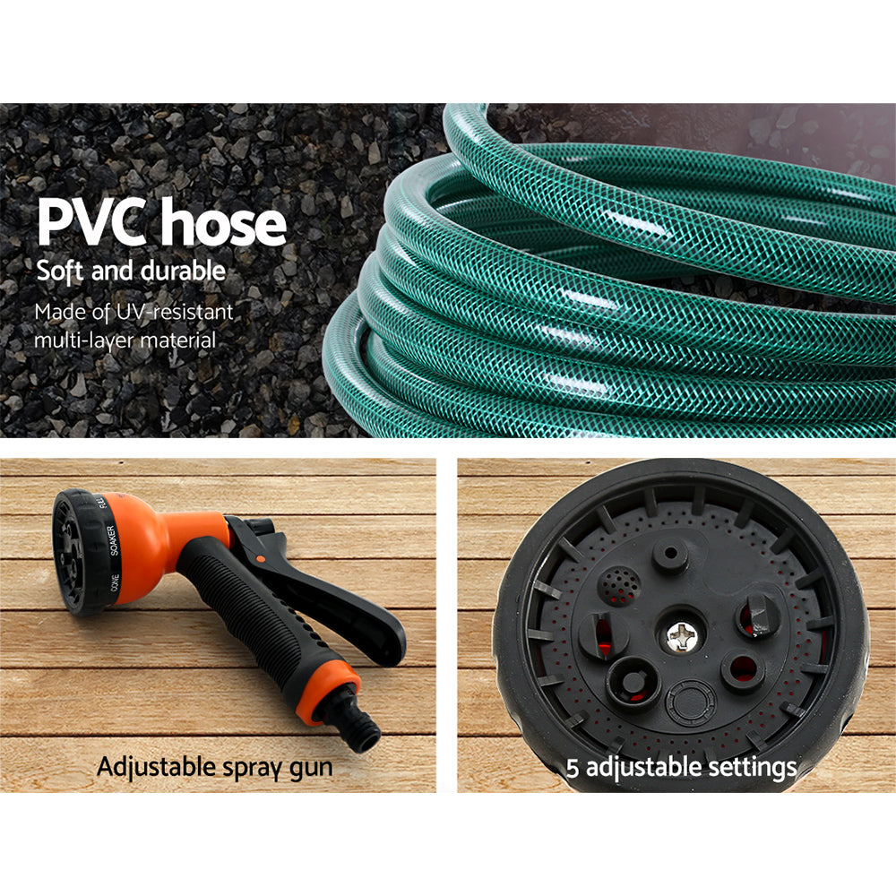 Greenfingers 10M Wall-Mounted Automatic Hose Reel with Versatile Spray Gun - Effortless Garden Watering Solution