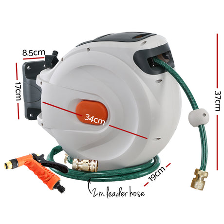 Compact 20M Automatic Hose Reel with Versatile Brass Spray Gun and 180° Swivel Bracket