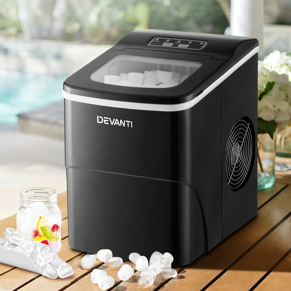 DEVANTi Compact Ice Cube Maker Machine - Quick & Easy 2L Portable Bar Ice Maker in Black