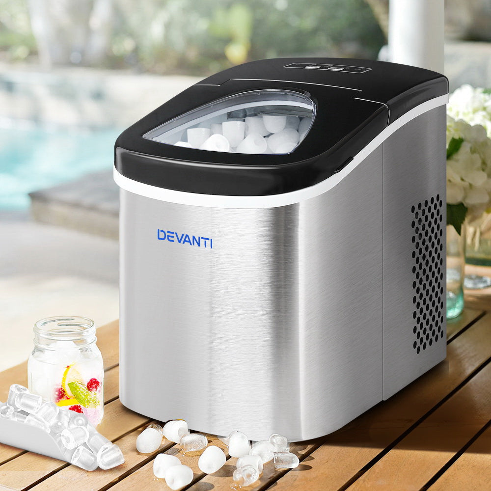 Devanti 2.4L Stainless Steel Countertop Ice Cube Machine