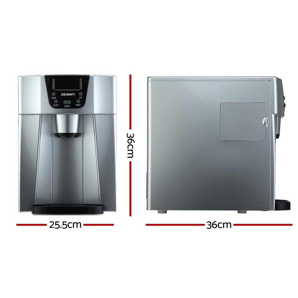 Devanti 2-in-1 Compact Ice Maker and Water Dispenser - Silver