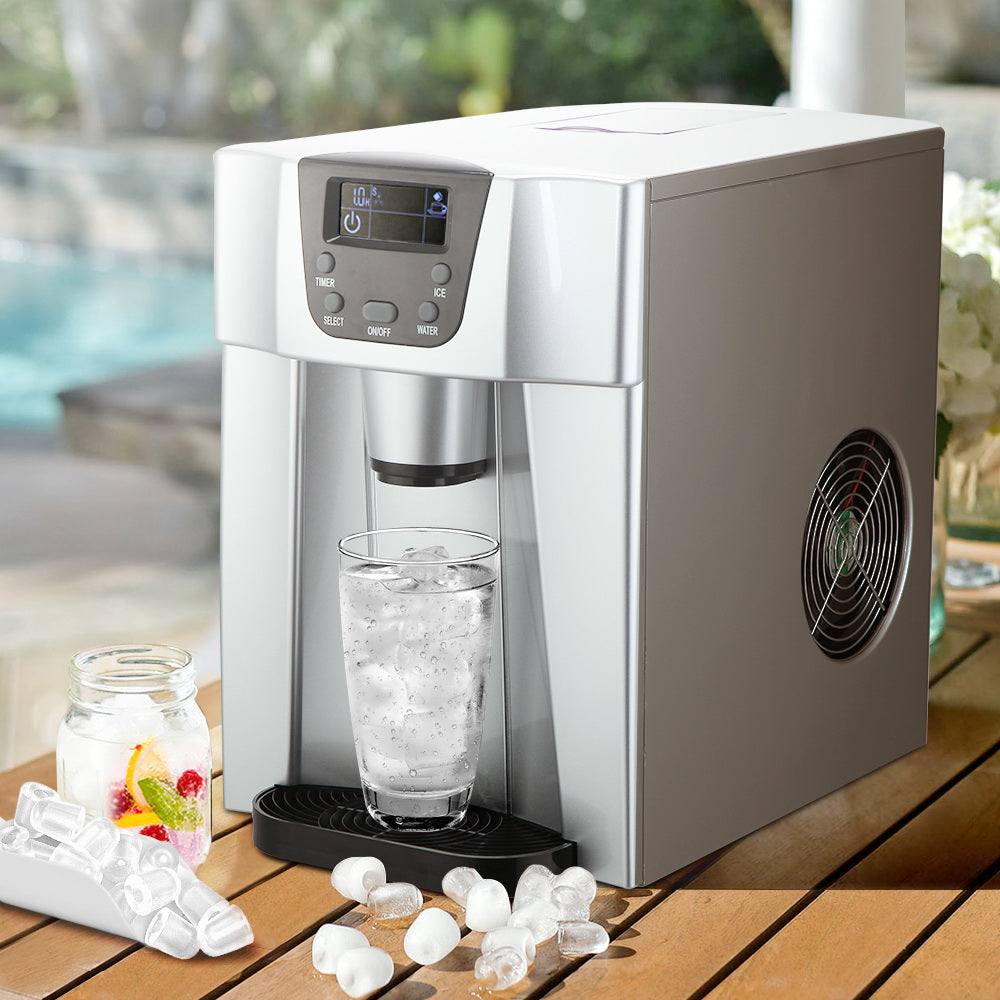 Devanti 2-in-1 Compact Ice Maker and Water Dispenser - Silver