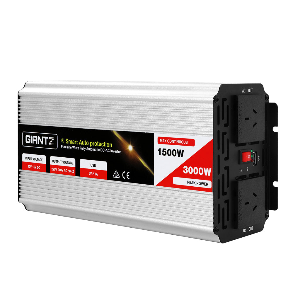 Giantz 1500W Pure Sine Wave Inverter for 12V Battery – High Efficiency DC-AC Power Converter