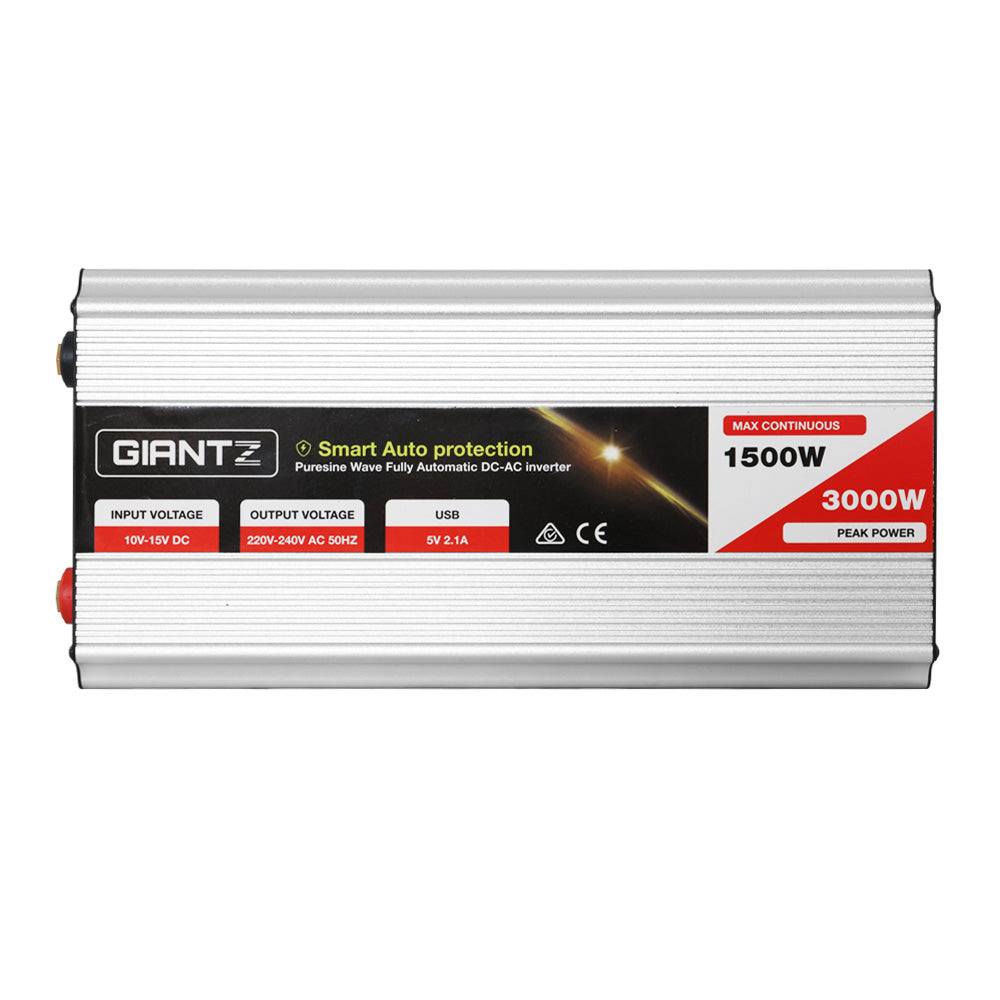 Giantz 1500W Pure Sine Wave Inverter for 12V Battery – High Efficiency DC-AC Power Converter