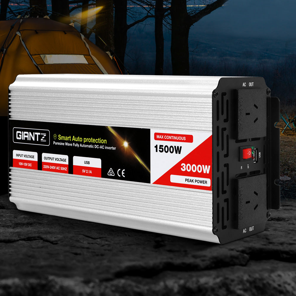 Giantz 1500W Pure Sine Wave Inverter for 12V Battery – High Efficiency DC-AC Power Converter