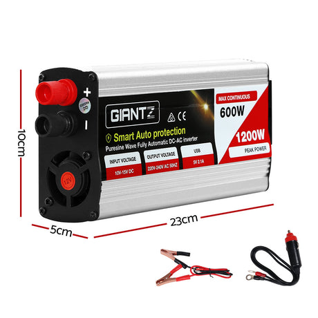 Giantz 600W Pure Sine Wave Inverter for 12V to 240V Power Conversion