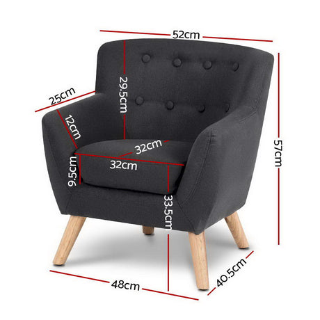 Elegant Black Linen Kids Armchair - Nordic French Design for Children's Rooms