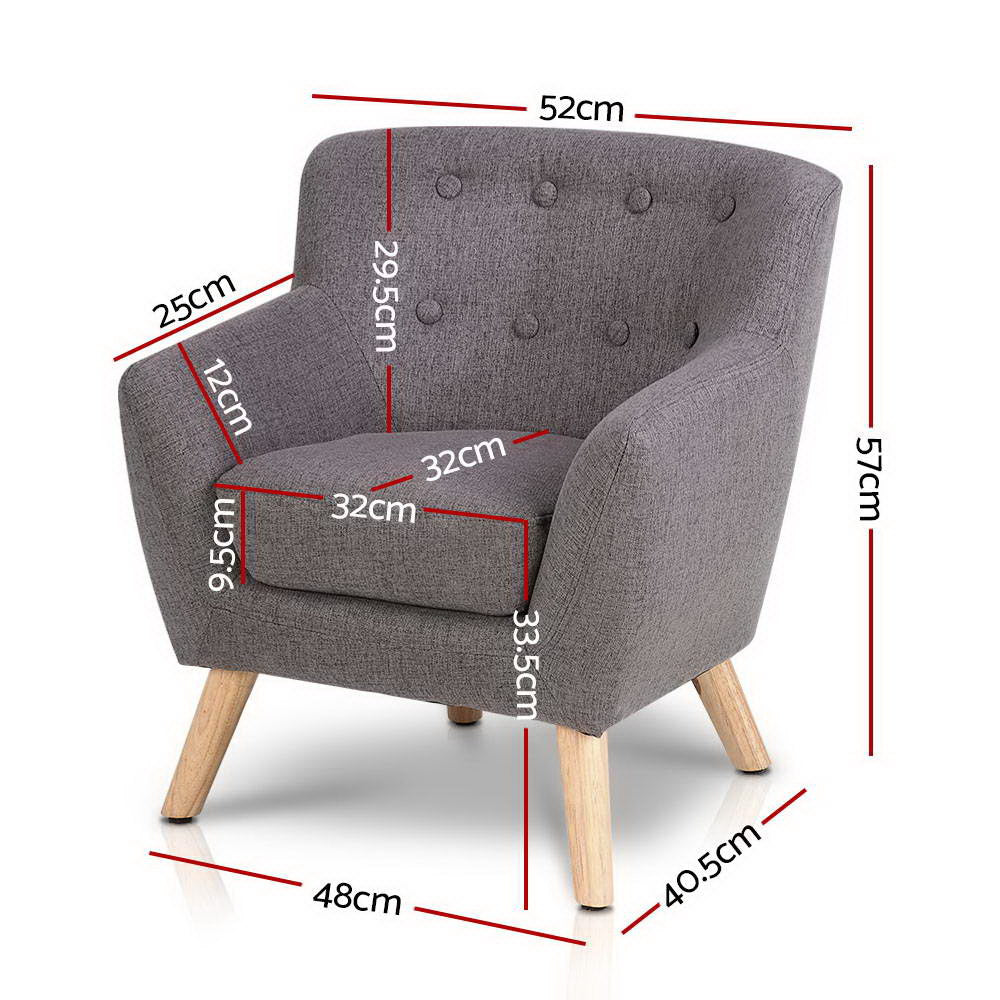 Grey Linen Kids Armchair - Stylish Nordic Lounge Seat for Children's Rooms