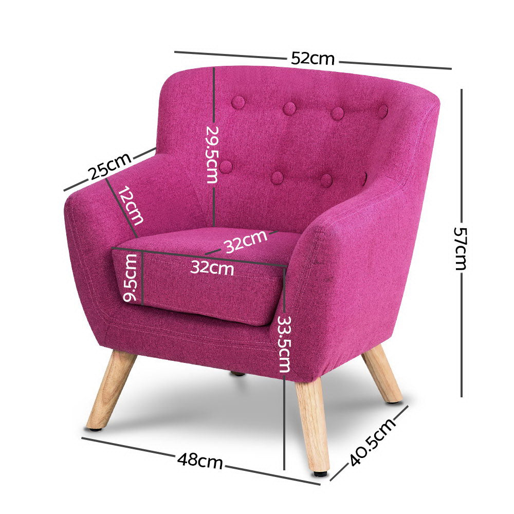 Pink Linen Kids Armchair - Nordic French Style Lounge Couch for Children's Room