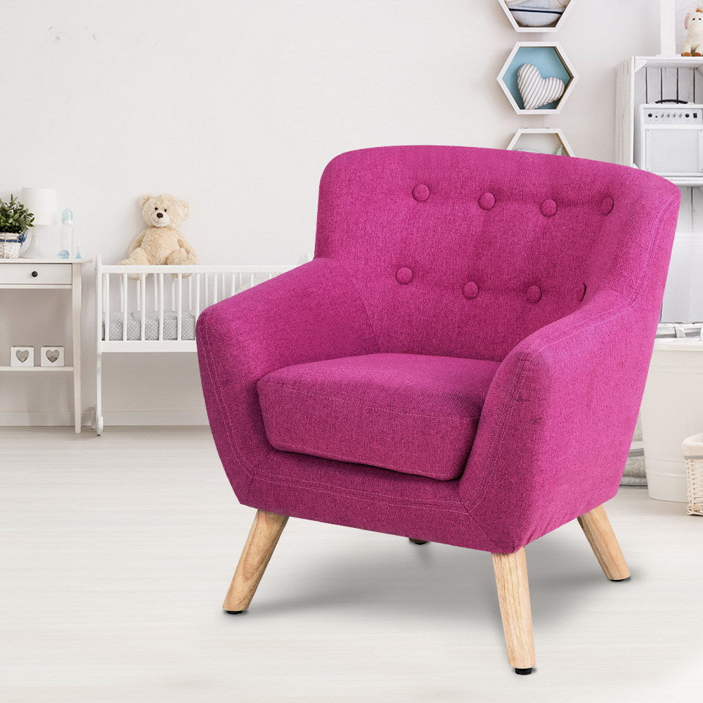 Pink Linen Kids Armchair - Nordic French Style Lounge Couch for Children's Room