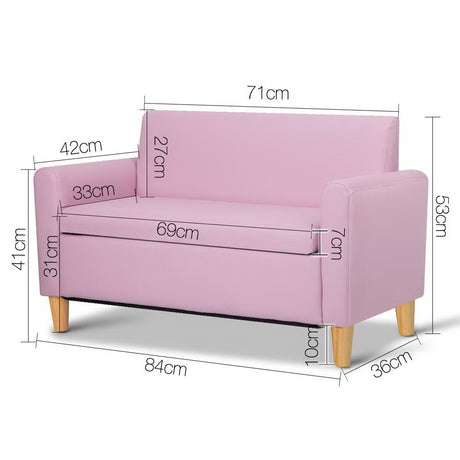 Pink PU Leather Kids Lounge Sofa with Storage - Cozy Armchair for Children